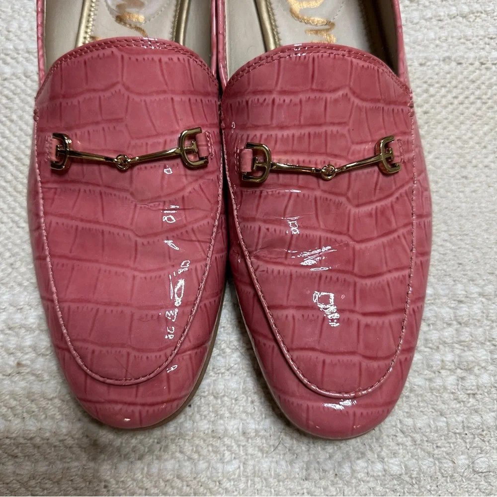 SAM EDELMAN pink croc embossed leather Loraine loafers 10 - Picture 2 of 9